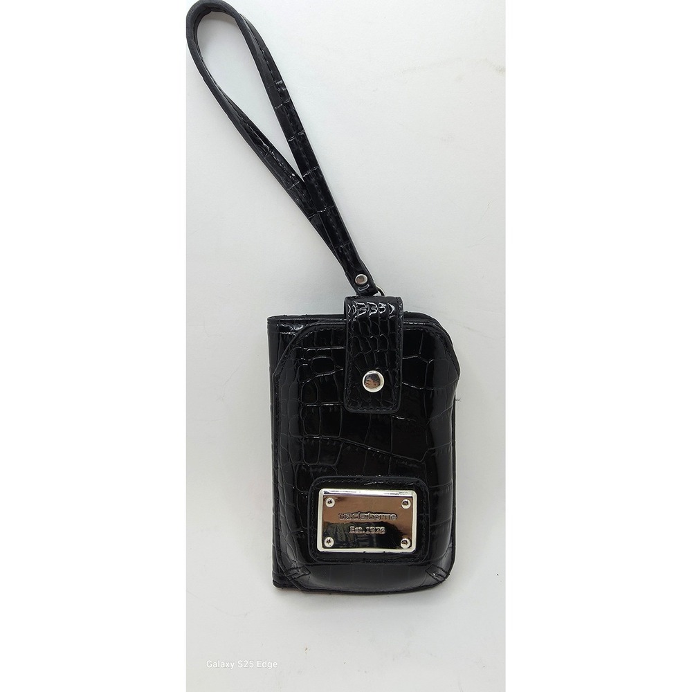 Liz Claiborne Black Croc Embossed Wristlet Wallet Bifold ID Window Coin Pocket